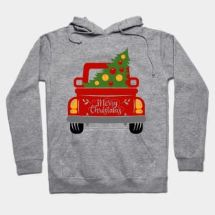 Vintage red trucks carrying christmas tree Hoodie